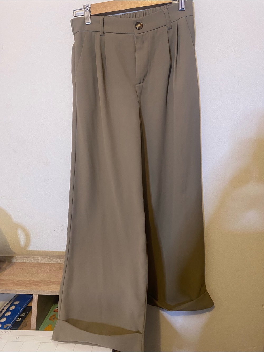 Olive Green Wide Leg Dress Pants